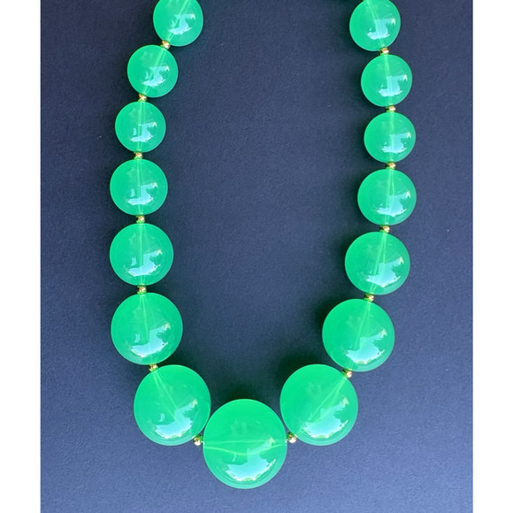 VTG Joan Rivers Green Chunky Acrylic Lucite Choker Necklace Graduated Bead 19" - Picture 5 of 8